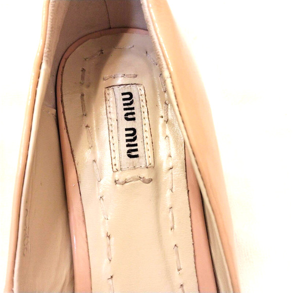 Miu Miu JEWELED HEELS Open Toe Pumps Patent Leather Tan Beige Sz 40 Wedding Prom - Picture 6 of 16